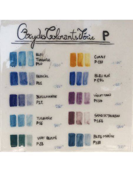 PALETTE SERIE P - oxyde plus ou moins dilué à l'eau de droite à gauche