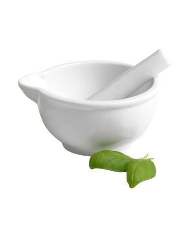 Mortier avec pilon en porcelaine blanche avec...