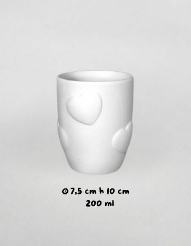 Tasse coeur en relief | Biscuit de faïence