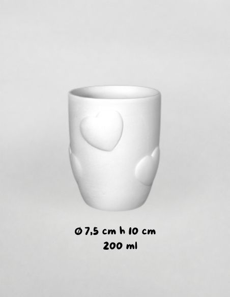 Tasse coeur en relief | Biscuit de faïence