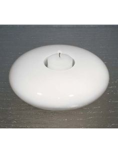 Bougeoir galet 15.4 cm avec bougie en porcelaine blanche