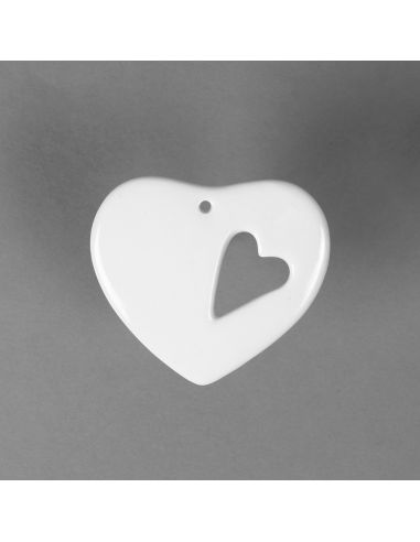 Pendentif double cœur en porcelaine blanche